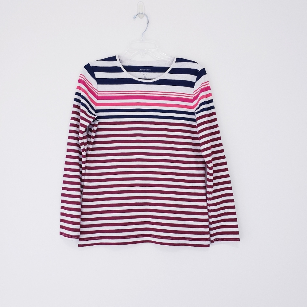 Croft & Barrow Striped Long Sleeve Pink Tan Blue Classic Tee Medium